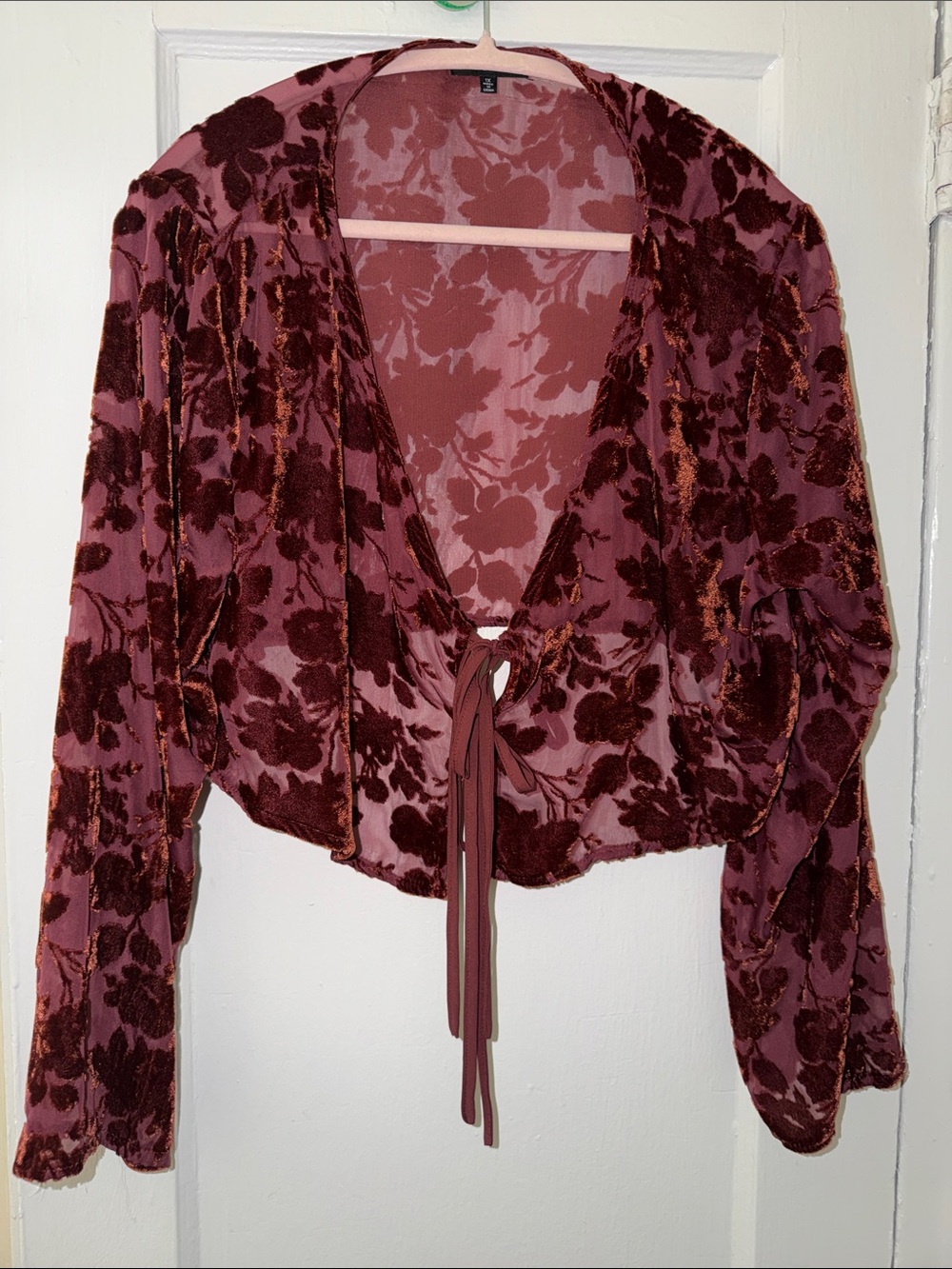 Fashion Nova Rose Tie-Front Burnout Floral Blouse